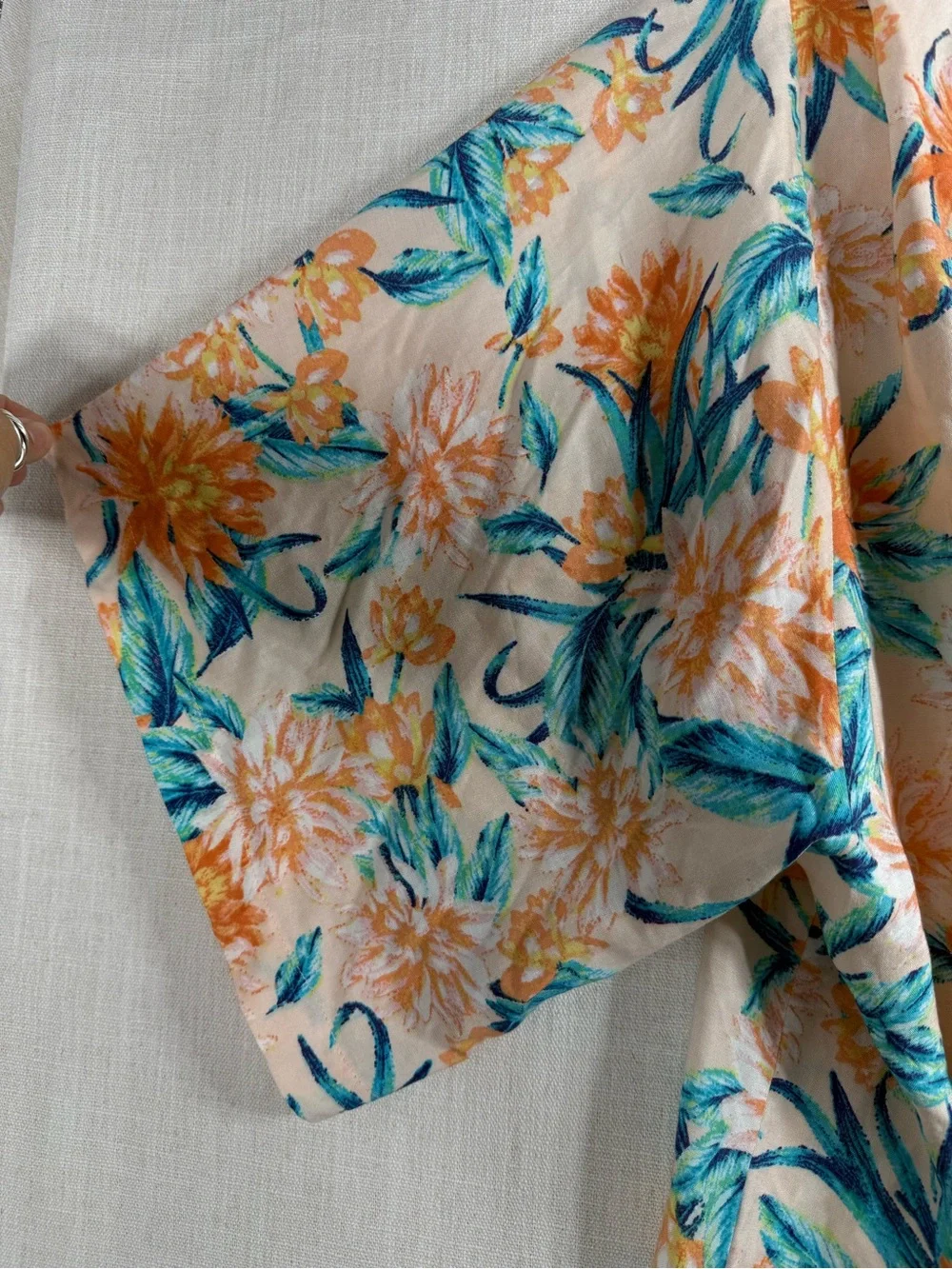 Tori Praver Peach & Teal Floral Long Sleeve Kimono Dress